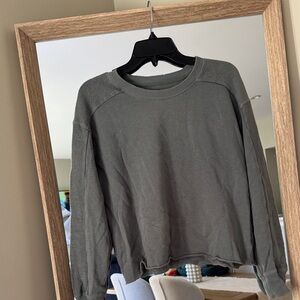 Aerie Sage Green Crop Textured Crewneck Sweatshirt